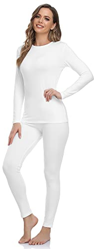 WEERTI Thermal Underwear for Women Long Johns with Fleece Lined Base Layer Women Cold Weather Top Bottom White