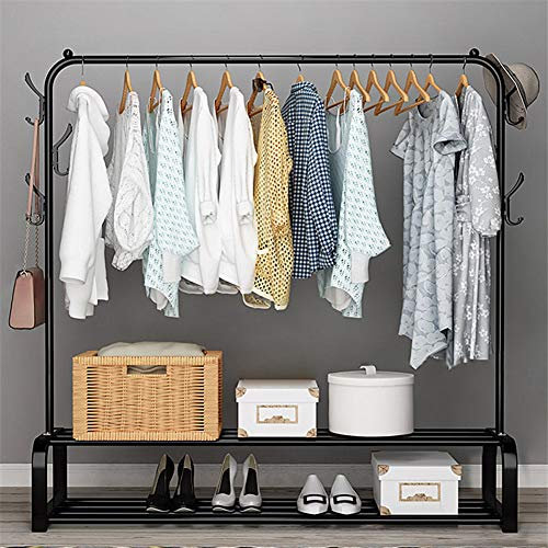Kleiderständer Garderobenständer Freistehender Kleiderständer Mit Oberer Stange Unterer Ablage und 6 Haken zum Aufhängen von Kleidung, Schwarz