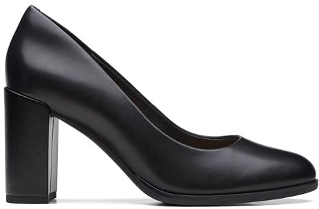 Clarks Women's Freva85 Court Pump, Black (Black Leather), 5.5 UK
