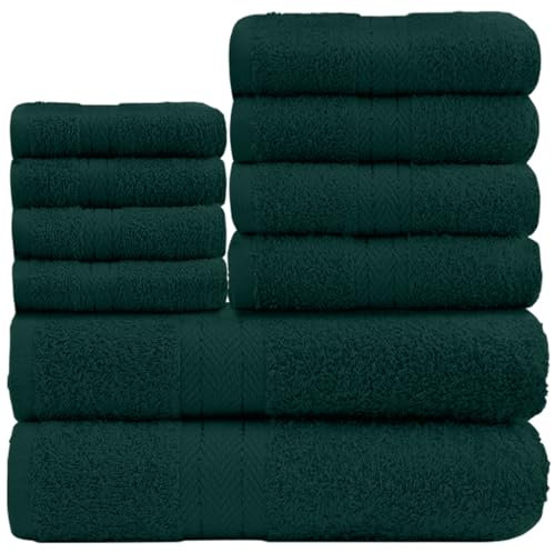 GC GAVENO CAVAILIA 10 Piece Towel Bale Set | Quick Drying Cotton Towel Highly Absorbent 450 GSM Dark Green Towels Set | Bathroom Towels Bale Set 4x Face 4x Hand 2x Bath Towels