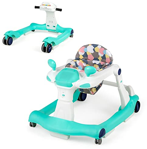 LIFEZEAL Andador 2 en 1, Caminador Plegable con Altura Ajustable 50,5-54,5cm, Andador con Música y Luz para Bebés de 6-18 meses, Desmontaje con un solo toque (Verde)