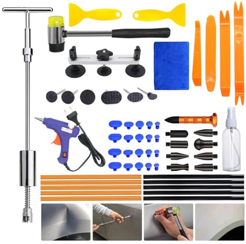Bimoweifi Set di attrezzi per la riparazione della lamiera, senza vernice, con pistola per colla e martello di scarico – Set di estrattori per la riparazione di ammaccature e bump