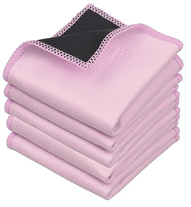 Eco-Fused Paños de Limpieza de Microfibra Doble Cara - Paquete de 5-6.6 x 6.2 Pulgadas - Paño de Microfibra y Gamuza para Teléfonos Inteligentes, TV LCD, Pantallas, Lentes de Cámara (Rosa)