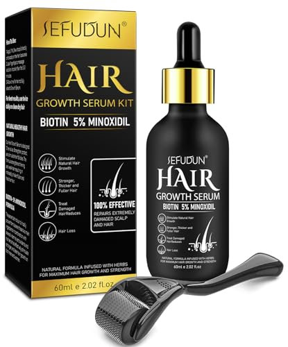 Bartwuchs-Set,Haarwuchs-Serum mit Biotin-Haarpflege für gesundes Haarwachstum für Männer Frauen-Verdicken und stärken für Haarwuchs und Bärten mit 0,25mm Roller-60ML