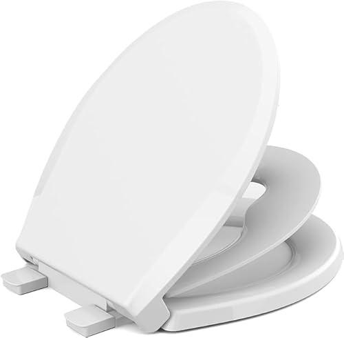 Toilet seat with toddler seat built in, Potty training toilet seat, Fits both adult and child, Slow-Close, Toddler toilet seat attachment, ROUND, Heavy Duty, White(16.5”)