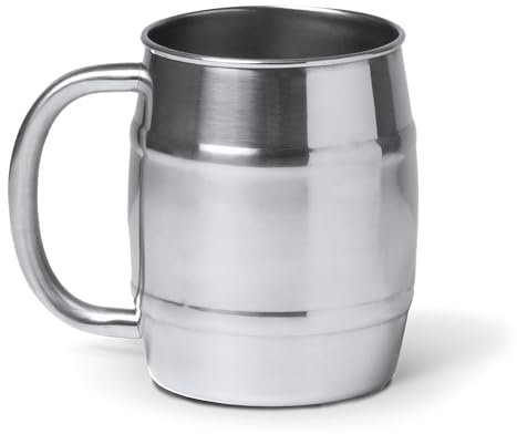 mundohuevo® Jarra de cerveza acero inoxidable 304 | Regalo original para disfrutar en casa y para acampadas | Color plateado aspecto barril | Capacidad 500 ml.