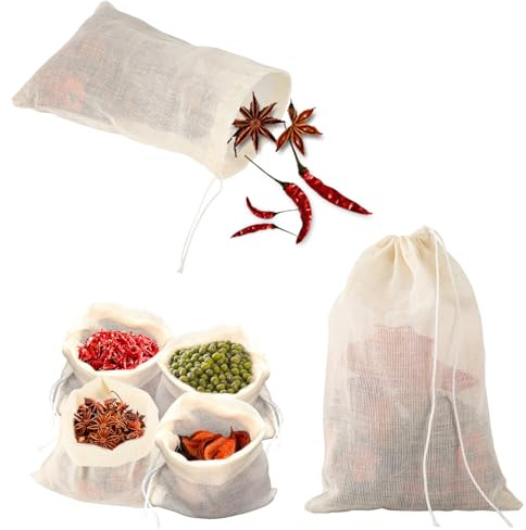 24pcs Spice Bags, 6x4 Inch Tea Bags Reusable Empty Straining Tea Filters Bags Muslin Bags for Cooking Cheesecloth Drawstring Soup Accessories