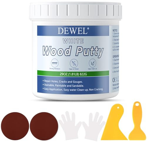DEWEL Masilla de Madera Blanca 800g, Masilla reparadora para Rellenar Agujeros Profundos y Arañazos en Muebles de Madera, Pasta Tapagrietas para Restaurar los Tableros, Mesas, Armarios