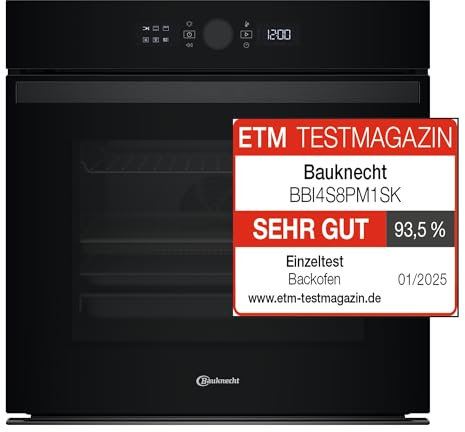 Bauknecht BBI4S8PM1SK Einbau-Heissluftbackofen/A+/ 73 l/Pyrolyse/SoftClose/AirFry Funktion inkl. Airfry-Tray/High Temp. Pizza Funktion/LCD Text-Display/Mono-Drehwähler/ 1x Teleskopauszug