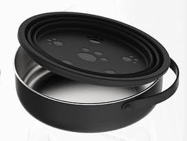 Hundenapf Faltbar 304 Schüssel aus Edelstahl Integrierter Reisenapf, Tragbare Silikon Fressnapf Tragbar Wasserschüssel, Hundeschüssel für Reise Spaziergänge Zwinger Camping 1200ml-Schwarz