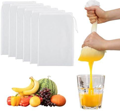 RAXLUPO 6 pezzi panni panno filtrante Latte Vegetale 20 × 30 cm Filtro a Setaccio sacchetti per latte di noci lavabili con coulisse per latte di noci, formaggio, caffè, yogurt, succo di