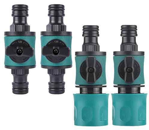 Lot de 4 raccords rapides de tuyau d'arrosage de 16 mm avec valve de régulation - Robinet d'arrêt avec valve de régulation à 2 voies pour connecteur de débit d'eau