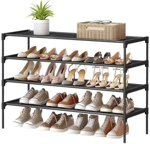 SONGMICS Scarpiera a 4 Ripiani, Scarpiera Slim, Scaffale per Scarpe, Ingresso, Corridoio, 29,7 x 91,8 x 70,5 cm, Struttura in Metallo, Ripiani in Tessuto non Tessuto, Nero Inchiostro LSH034BH01