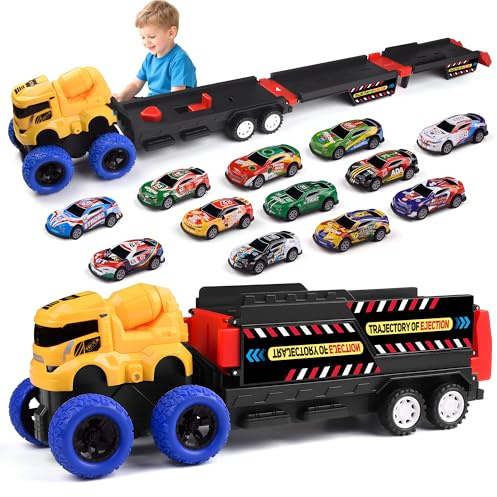 Havnidy Trasporto Truck auto giocattolo per ragazzi 3, 4, 5, 6 anni, pieghevole, con 12 auto ritirate, giocattolo da costruzione, regalo per compleanni e Natale