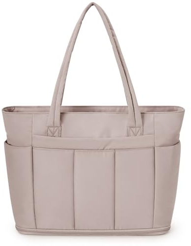 Wandering Nature Tote Bags for Women with Zipper, Expandable Shoulder Handbags with 15.6 Inch Laptop Compartment & Shoe Bag for Work, College Travel Gym,Beige (Patent Pending)