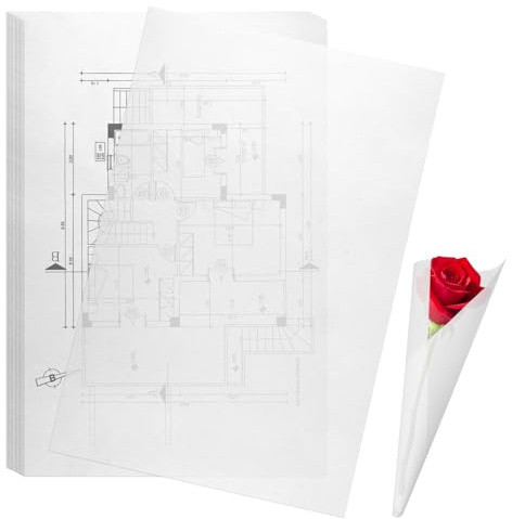 100 Hojas Papel Vegetal A4, 73g/m² Papel Cebolla, Papel de Dibujo Translúcido, Papel de Calco para Bocetos, Embalajes, Dibujos, Patrones Costura, Creación Albumes Recortes