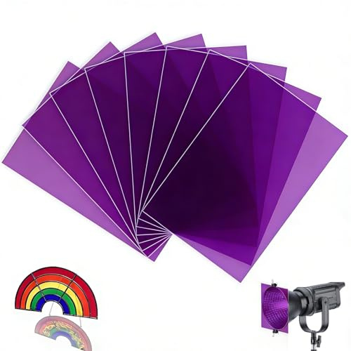 mawmuaw 8 stycken lampfolie violett, värmebeständig färgfolie för LED-lampor och studioblixt, A4-färgfilter färgkorrigering, folie violett transparent, färgfolie gel för foto, video och gör-det-själv