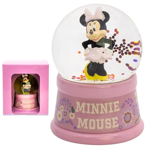 Minnie Mouse Decorative Snow Globe 9.5cm, Glitter Water Snow Dome Collectible Figurine in Gift Box, Premium Glass & Plastic Base for Boys and Girls, Decoration for Home, Bedroom, Desk (Minnie Mouse)