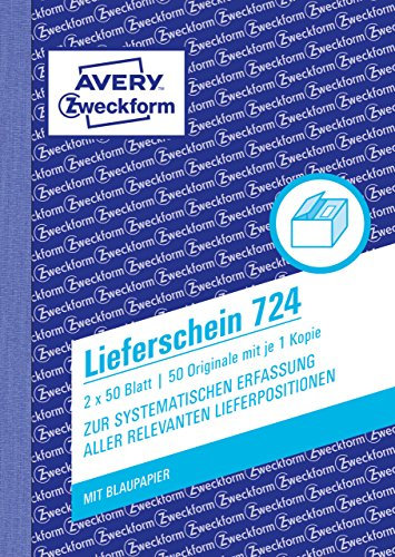 AVERY Zweckform 724 Lieferschein (A6, 2x50 Blatt, mit einem Blatt Blaupapier und einem blanko Durchschlag, zur systematischen Erfassung aller relevanten Lieferpositionen) weiß, 1 Stück