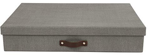 Bigso Sverker Canvas Fiberboard Legal and Art Storage Box | Scrapbook Storage Box for Loose Papers and More | Durable Document Boxes with Lid and Leather Handle | 17.1’’ x 12.2’’ x 3.3’’ | Grey