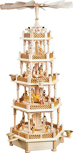 Pirámide de Navidad nacimiento de Cristo, 4 pisos, 70 cm. de alto, natural, orginal de los Montes Metálicos (Erzgebirge) hecho por la empresa Richard Glaesser del pueblo de Seiffen