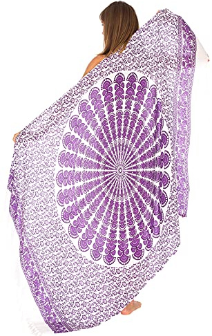 SHU-SHI Damsarong - strandlook - att bära över baddräkten - Mandala/påfågelmönster, One Size
