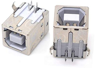 YXQ USB Type B Female Port 4-Pin 90 Degree B Solder Jack PCB Mount DIP Socket Connector Silver Tone, 5-Piece