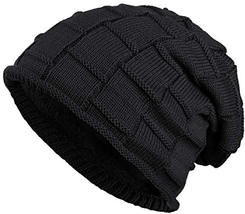 BALINCO Caldo Berretto Foderato in Pile Teddy Cappello Invernale con Motivo a Treccia Taglia Unica per Donne e Uomini Cappello (Nero)