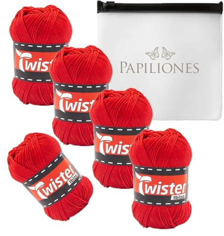 Handstrickgarn Häkelgarn Baumwollgarn Stricken Haekeln Basteln 5x50g Fb.35 rot inkl.Zippbeutel