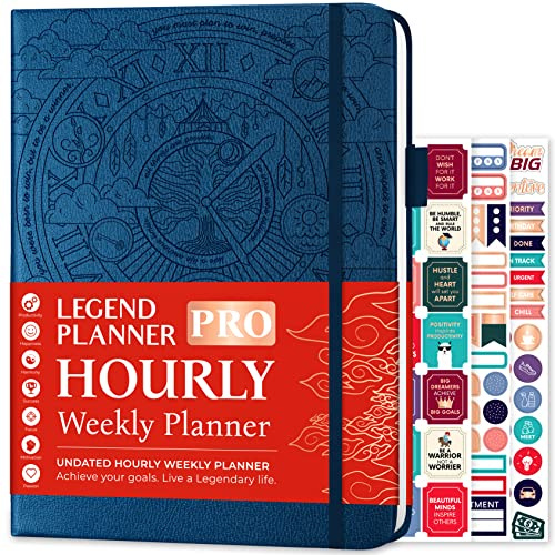 Legend Planner PRO Hourly Schedule, Weekly Daily Time Slots A4 Mystic Blue | 21x29cm Undated, Hardcover, Stickers, Monthly calendars, To-do list, Habit tracker, Professional work schedule organizer