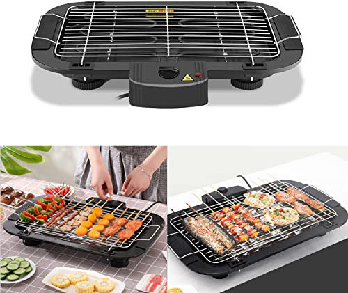 ASHL Electric Indoor & Outdoor Table Top Grill, 5 Setting Variable Temperature Smokeless BBQ Barbecue with Drip Tray, 1500W, Black Plastic Modern Grill