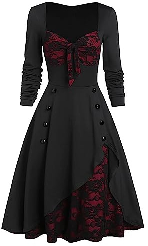 NFAOEGJ Dam medeltida kostymklänning, vintage spets utsvängd ärm klänning, traditionell irländsk klänning för kvinnor, viktoriansk gotisk klänning för halloween cosplay fest, Svart, M