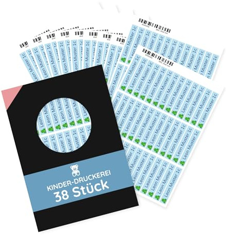 Personalisierte Namensetiketten/Namensaufkleber für Kinder 49x8 mm Matt/Wasserfest/für Schule/Kindergarten/Stiftaufkleber (38 Aufkleber)