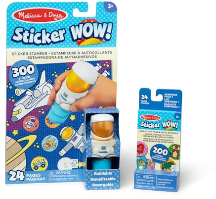Melissa & Doug Sticker Wow!™ Pacchetto Astronauta: Blocco attività e Timbratore di Adesivi + Mini Blocco attività e 200 Adesivi di Ricarica
