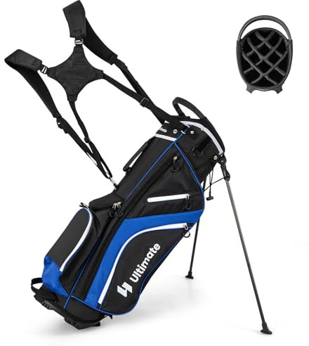 LIFEZEAL Bolsa de Golf con Soporte, Bolsa de Palos con 14 Compartimentos, Bolsa de Golf Ligera con Doble Correa para el Hombro, 6 Bolsillos con Cremallera, Funda de Lluvia, para Hombre y Mujer (Azul)