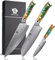 WILDMOK Damast-Küchenmesser-Set, Kochmesser-Set, Küchenmesser-Set aus scharfem Damaststahl mit geschmiedeter Klinge und ergonomischem Harzgriff