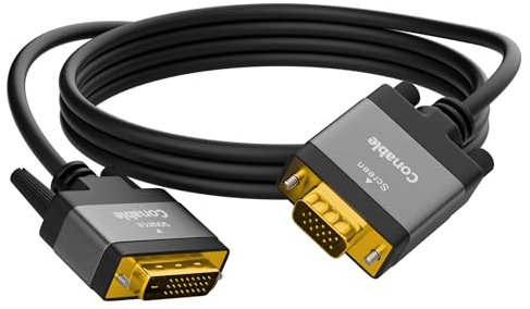 DVI to VGA Cable 20 FT, Uni-Directional DVI-D 24+1 to VGA Cord, Gold-Plated Connectors, 1080P Full HD for HDTV, PC, Host, Laptop, Monitor, Projector, Black Cable