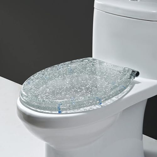 Glitzernder Toilettensitz, verlängerter Toilettensitz aus Kunstharz, mit Absenkautomatik, Schnellverschluss, strapazierfähige Toilettensitze mit Glitzerbezug, ovaler Badezimmer-Toilettendeckel,