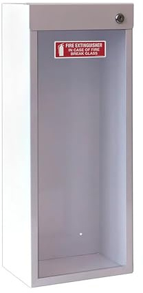 Extintor de incendios con ventana de vidrio de rotura y barra disyuntora, color blanco, acero de calibre 22, acabado en polvo, montaje universal en pared, capacidad de 5 a 10 libras, fabricado en