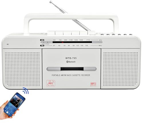 Vintage Cassette Player Recorder, Portable Tape Player with USB/Bluetooth/AM/FM Radio Stereo, Built-in Microphone Recorder,Cassette to MP3 Converter,Big Speaker,Earphone Jack,Retro Cassette Recorder