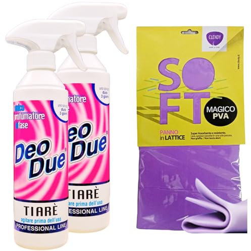 SET: 2x Profumatore Spray Per Ambienti Bifase, Uno Spruzzo Dura 3 Giorni. Profumo TIARE' 500ml + Panno In Lattice SOFT Formato 30x30
