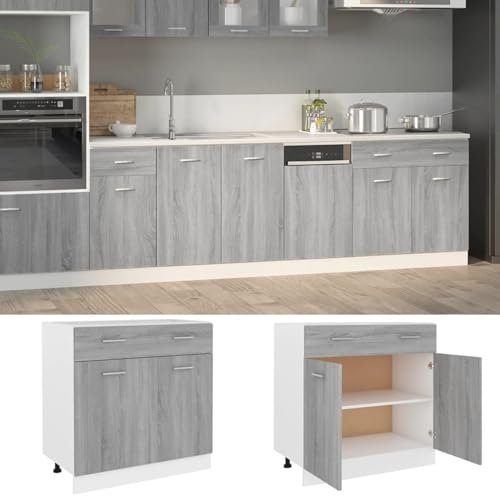 Xichuzi Unterschrank mit Schublade Grau Sonoma 80x46x81,5 cm Küchenschrank, Küchenunterschrank, Unterschrank Küche, Küchenmöbel, Miniküche, Spülschrank