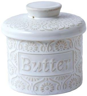 Henrrida French Butter Dish with Lid, Butter Keeper, White Ceramic, Round, Butter Dish