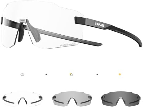 KAPVOE Occhiali da Ciclismo Fotocromatici uomo donna Occhiali Sportivi con Protezione UV per Guida Corsa in Montagna e MTB Design Senza Montatura K341