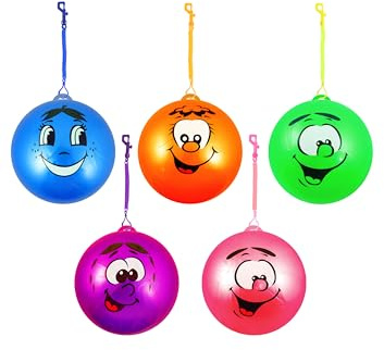 HENBRANDT Smelly Fruits Smile Face PVC Bounce Balls with Spiral Keychains 5 Assorted Designs Fruit Scented Football 25cm Kids Toys Summer Fun Beach Garden Party Outdoor Game for Boys and Girls