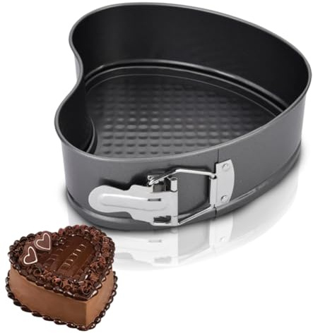 Penbinmall bakform hjärta 28 cm, kakform, fjäderform med non-stick-beläggning, kakform med platt botten, små kakformar med platt botten för bakning, kolstål, svart