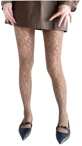 Mrotrida Y2k Collants résille pour femme Motif floral Gothique Dentelle Transparent, Marron-2., taille unique