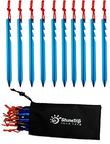 NUZAMAS Campingzeltheringe, 18 cm, ultraleichtes und robustes 7001 Aluminium, 3 Abspannpunkte, Blau, mit Aufbewahrungstasche, 10 Stück