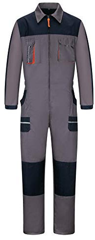 Yukirtiq Mono de Trabajo de Hombre de Manga Larga con Rodilleras Puños y Cintura con Elástico, Pantalones con Peto de Trabajo para jardín y Garaje (Gris Oscuro, XS)