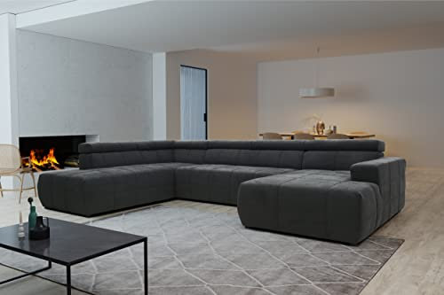 DOMO. collection Sofa Brandon, Wohnlandschaft mit Rückenfunktion und Sitztiefenverstellung Couch in U-Form, Polstergarnitur 359 x 228 x 80 cm (BxTxH), grau